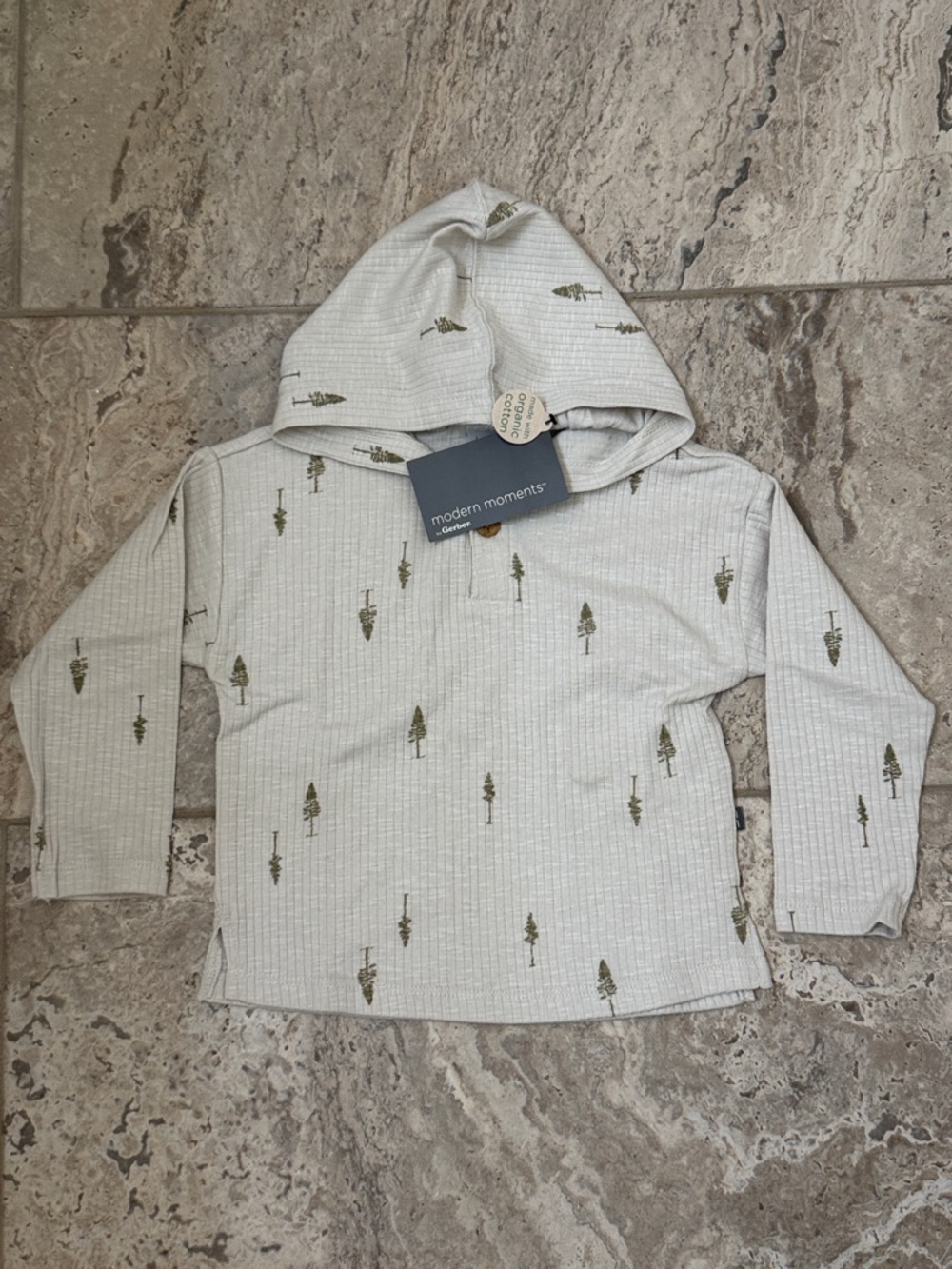 NWT Size 2T Modern Moments Hooded Knit Top - Cream with Olive Tree Print